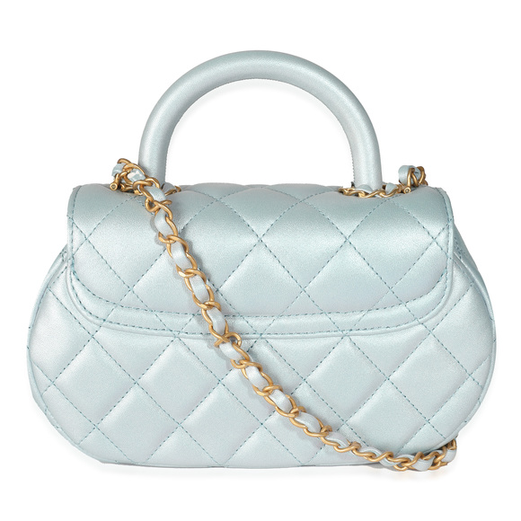 Chanel 24C Light Blue Iridescent Quilted Lambskin Small Top Handle Bag - Picture 2 of 8